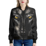 Black Wolf Portrait Print Women's Bomber Jacket