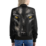 Black Wolf Portrait Print Women's Bomber Jacket