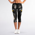 Black Wolf Portrait Print Women's Capri Leggings