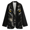 Black Wolf Portrait Print Women's Cotton Blazer