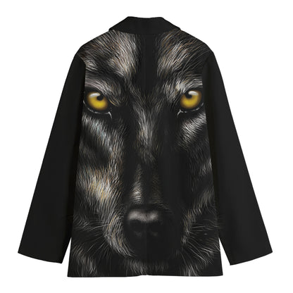 Black Wolf Portrait Print Women's Cotton Blazer