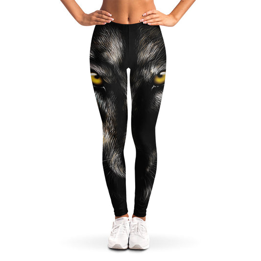 Black Wolf Portrait Print Women's Leggings