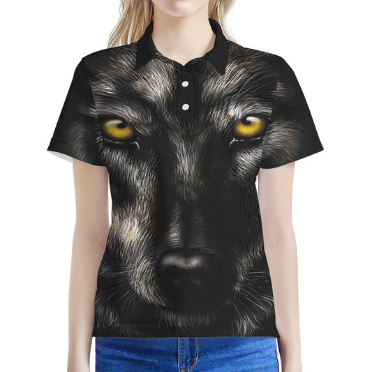 Black Wolf Portrait Print Women's Polo Shirt