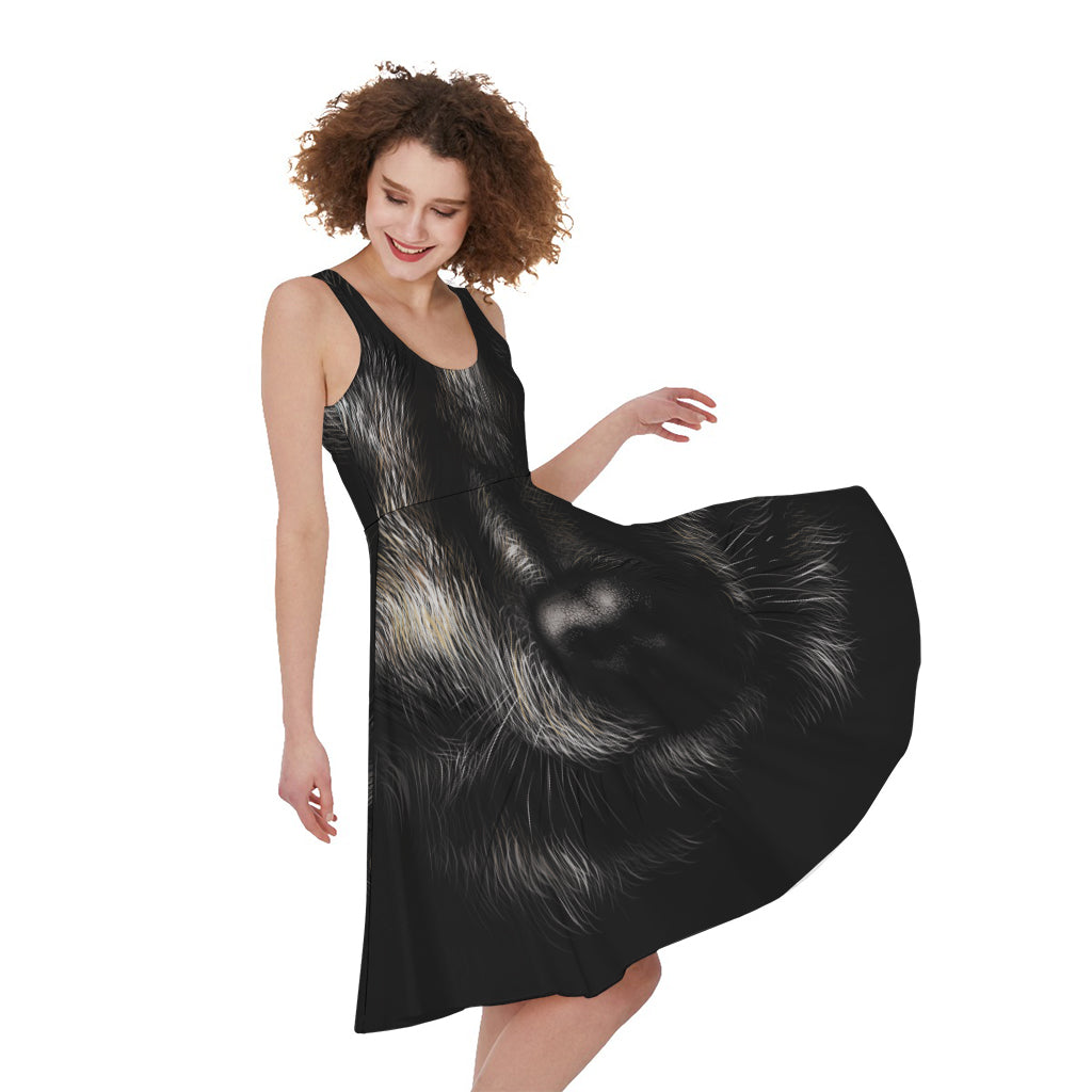 Black Wolf Portrait Print Women's Sleeveless Dress