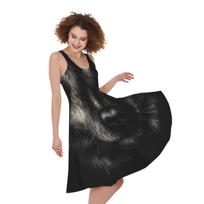 Black Wolf Portrait Print Women's Sleeveless Dress