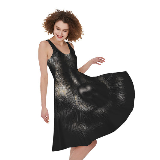 Black Wolf Portrait Print Women's Sleeveless Dress