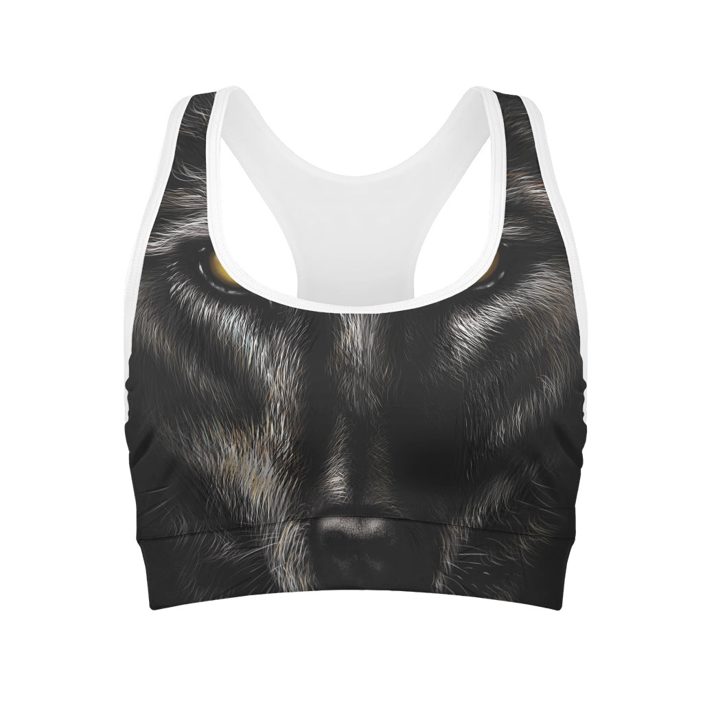 Black Wolf Portrait Print Women's Sports Bra