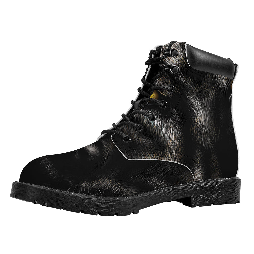 Black Wolf Portrait Print Work Boots