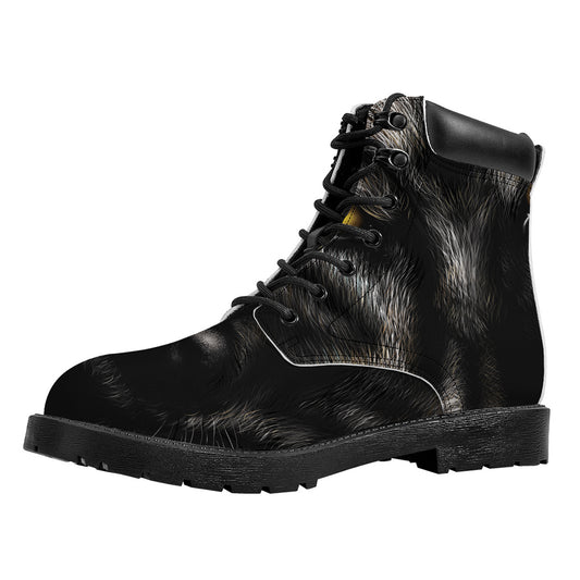 Black Wolf Portrait Print Work Boots