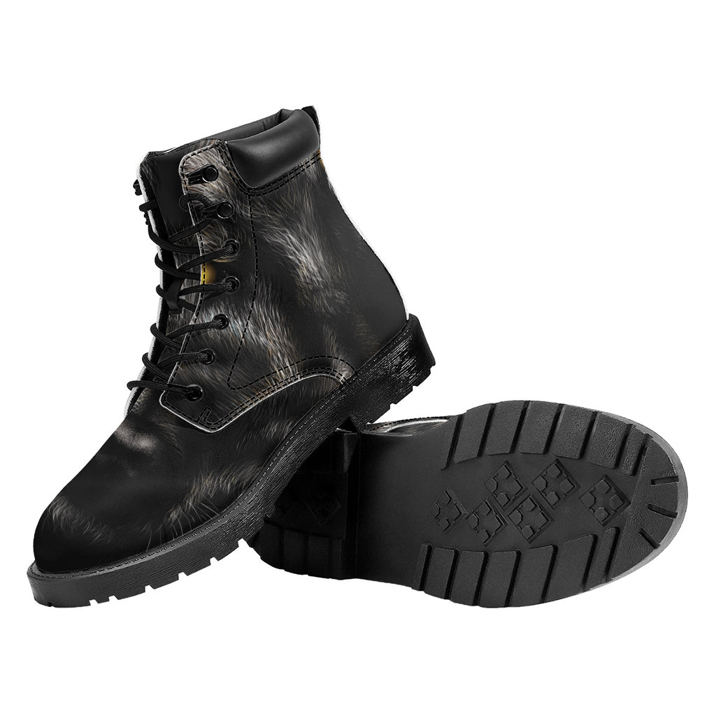 Black Wolf Portrait Print Work Boots