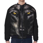 Black Wolf Portrait Print Zip Sleeve Bomber Jacket