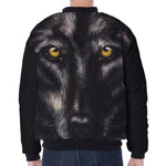 Black Wolf Portrait Print Zip Sleeve Bomber Jacket