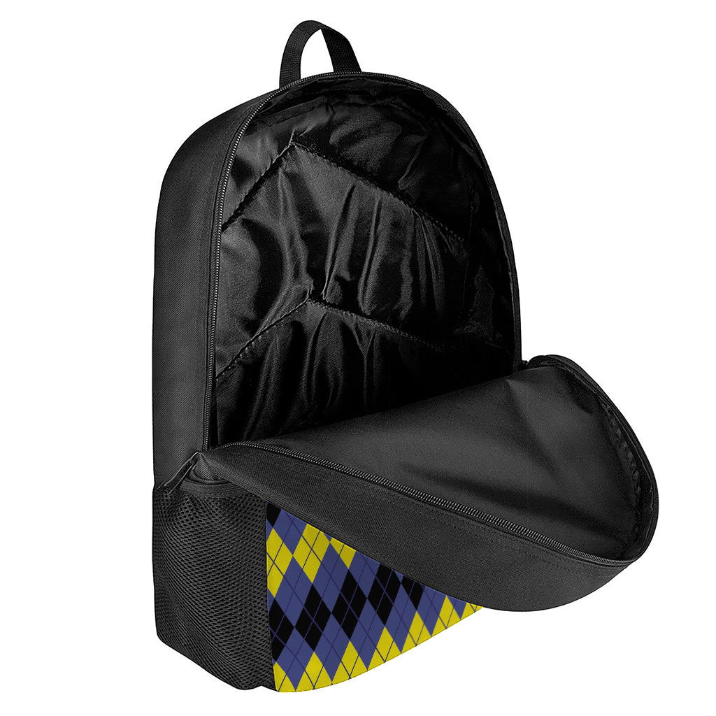 Black Yellow And Blue Argyle Print 17 Inch Backpack