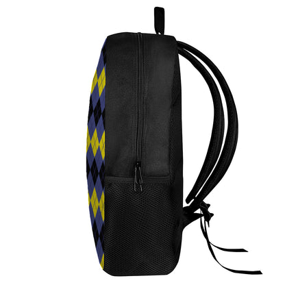Black Yellow And Blue Argyle Print 17 Inch Backpack