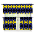 Black Yellow And Blue Argyle Print 3 Piece Kitchen Curtains