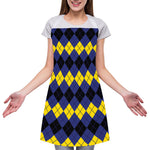 Black Yellow And Blue Argyle Print Adjustable Apron