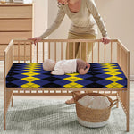 Black Yellow And Blue Argyle Print Baby Crib Sheet