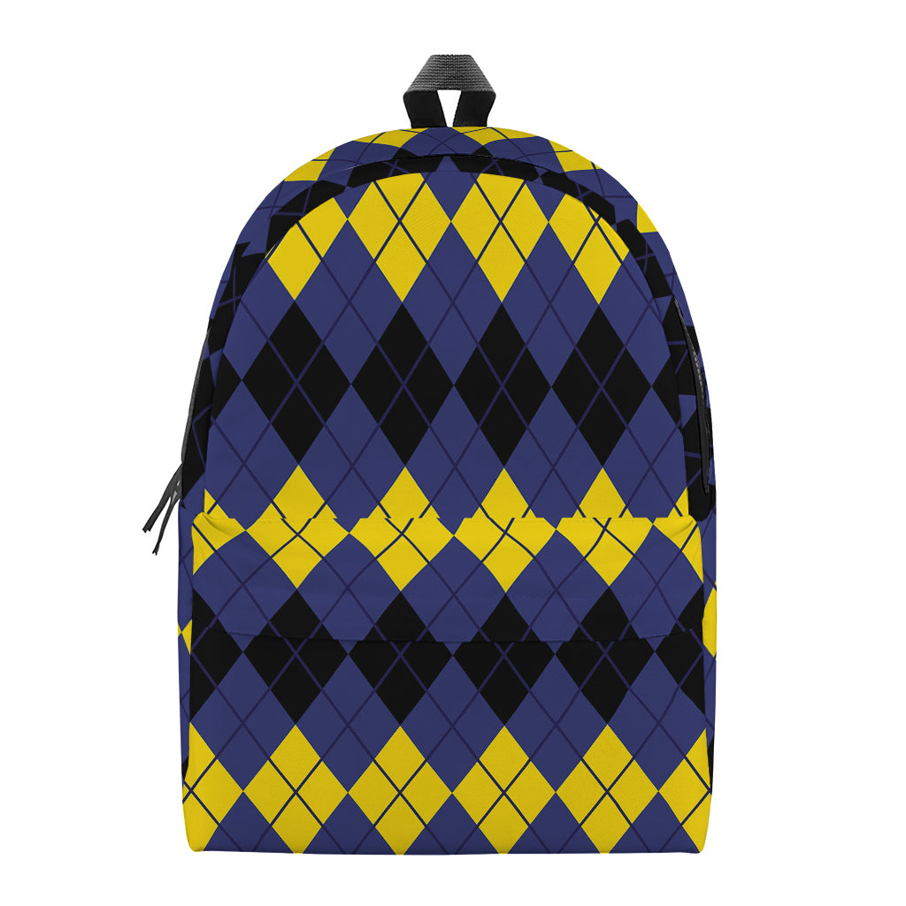 Black Yellow And Blue Argyle Print Backpack