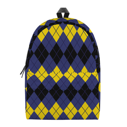 Black Yellow And Blue Argyle Print Backpack