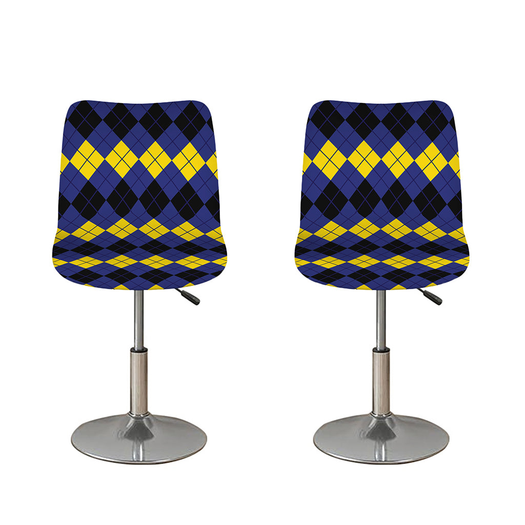 Black Yellow And Blue Argyle Print Bar Stool Covers
