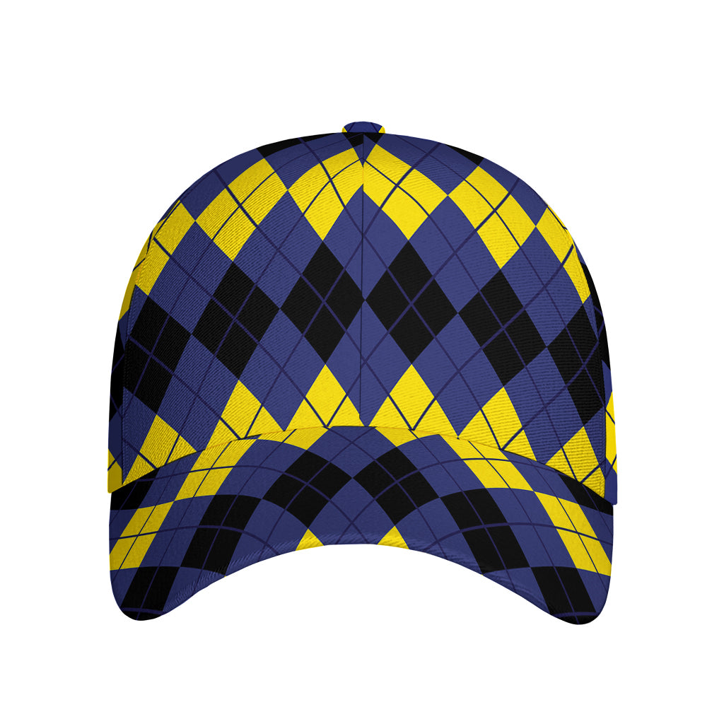 Black Yellow And Blue Argyle Print Baseball Cap