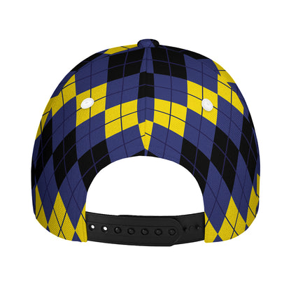 Black Yellow And Blue Argyle Print Baseball Cap