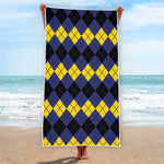 Black Yellow And Blue Argyle Print Beach Towel