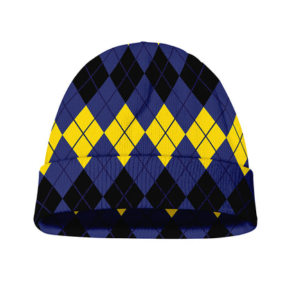 Black Yellow And Blue Argyle Print Beanie