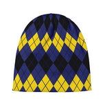 Black Yellow And Blue Argyle Print Beanie