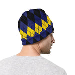 Black Yellow And Blue Argyle Print Beanie