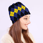 Black Yellow And Blue Argyle Print Beanie