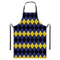 Black Yellow And Blue Argyle Print Bib Apron With Pocket