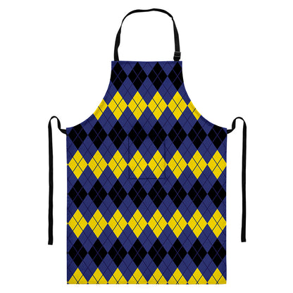 Black Yellow And Blue Argyle Print Bib Apron With Pocket