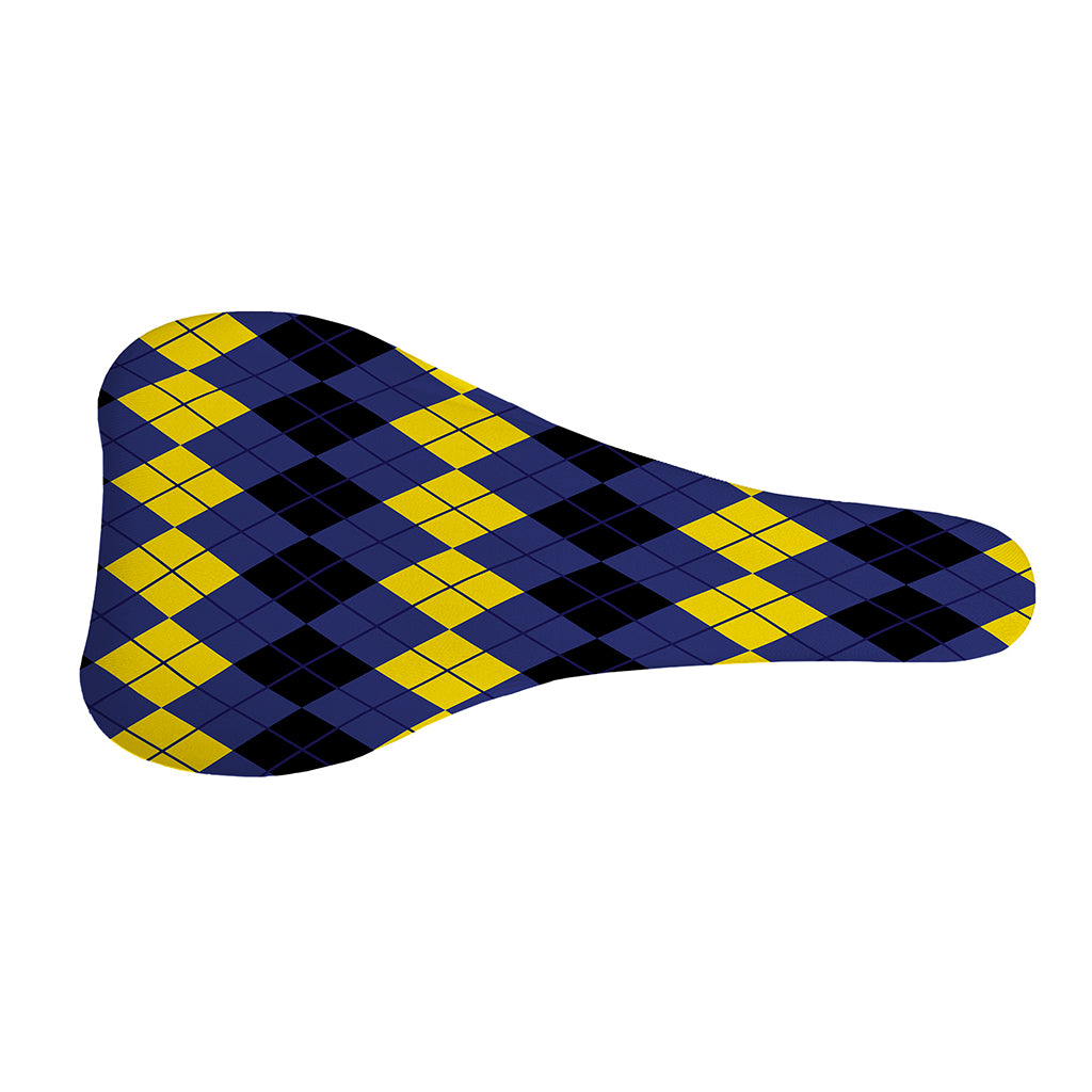 Black Yellow And Blue Argyle Print Bicycle Seat Cover