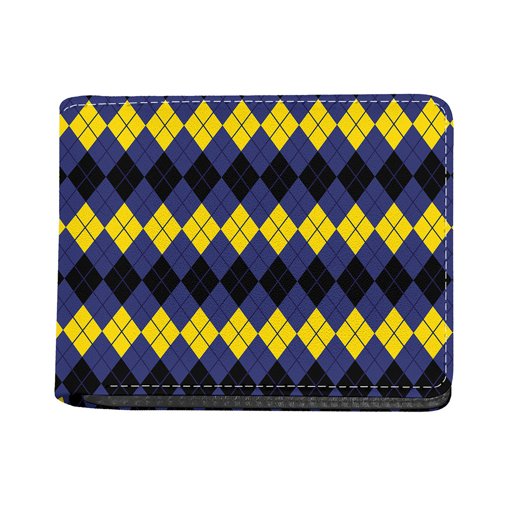 Black Yellow And Blue Argyle Print Bifold Wallet