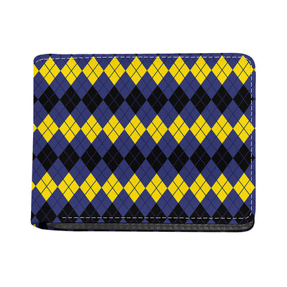 Black Yellow And Blue Argyle Print Bifold Wallet
