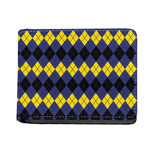 Black Yellow And Blue Argyle Print Bifold Wallet
