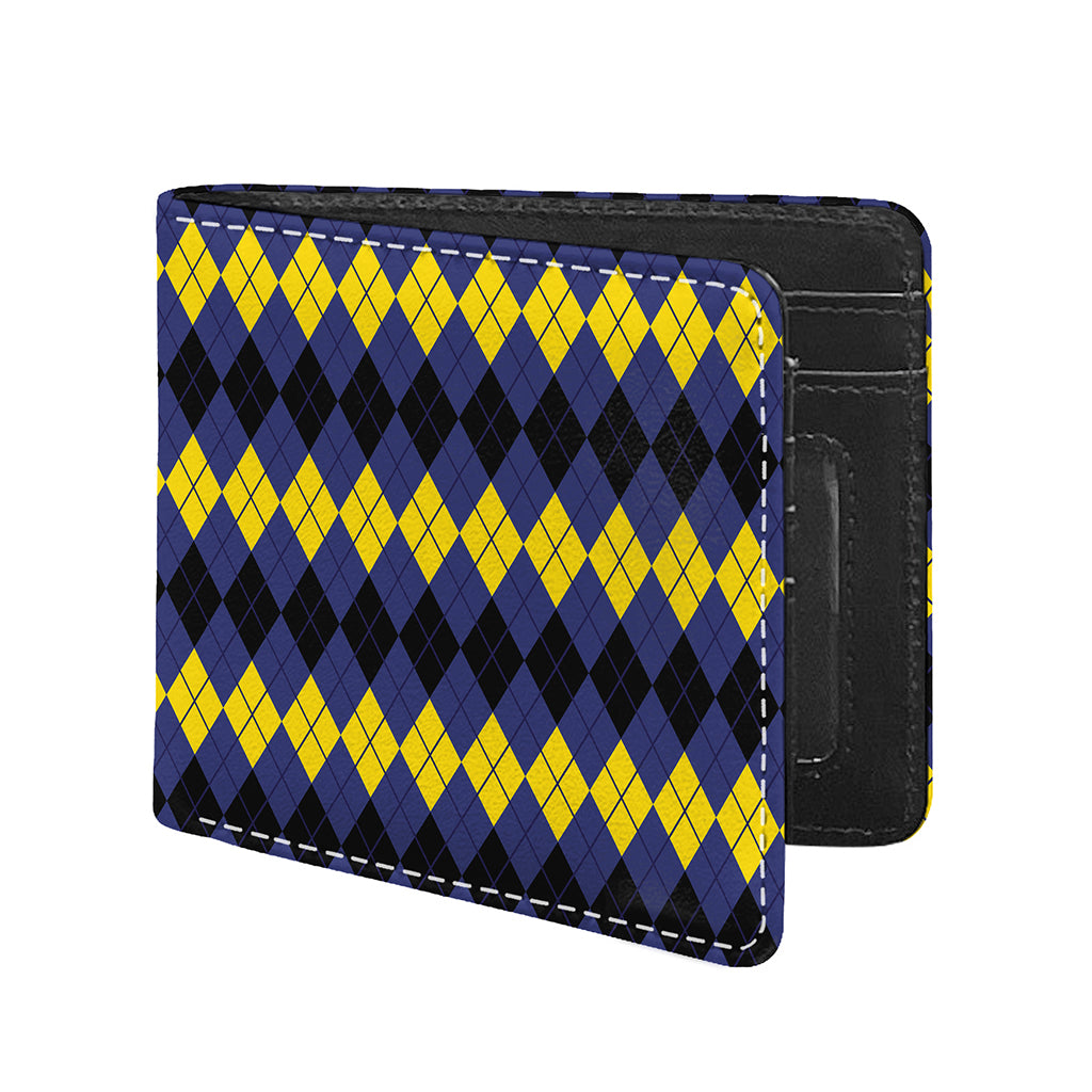 Black Yellow And Blue Argyle Print Bifold Wallet