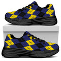 Black Yellow And Blue Argyle Print Black Chunky Shoes