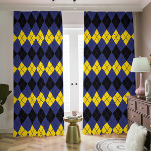 Black Yellow And Blue Argyle Print Blackout Pencil Pleat Curtains