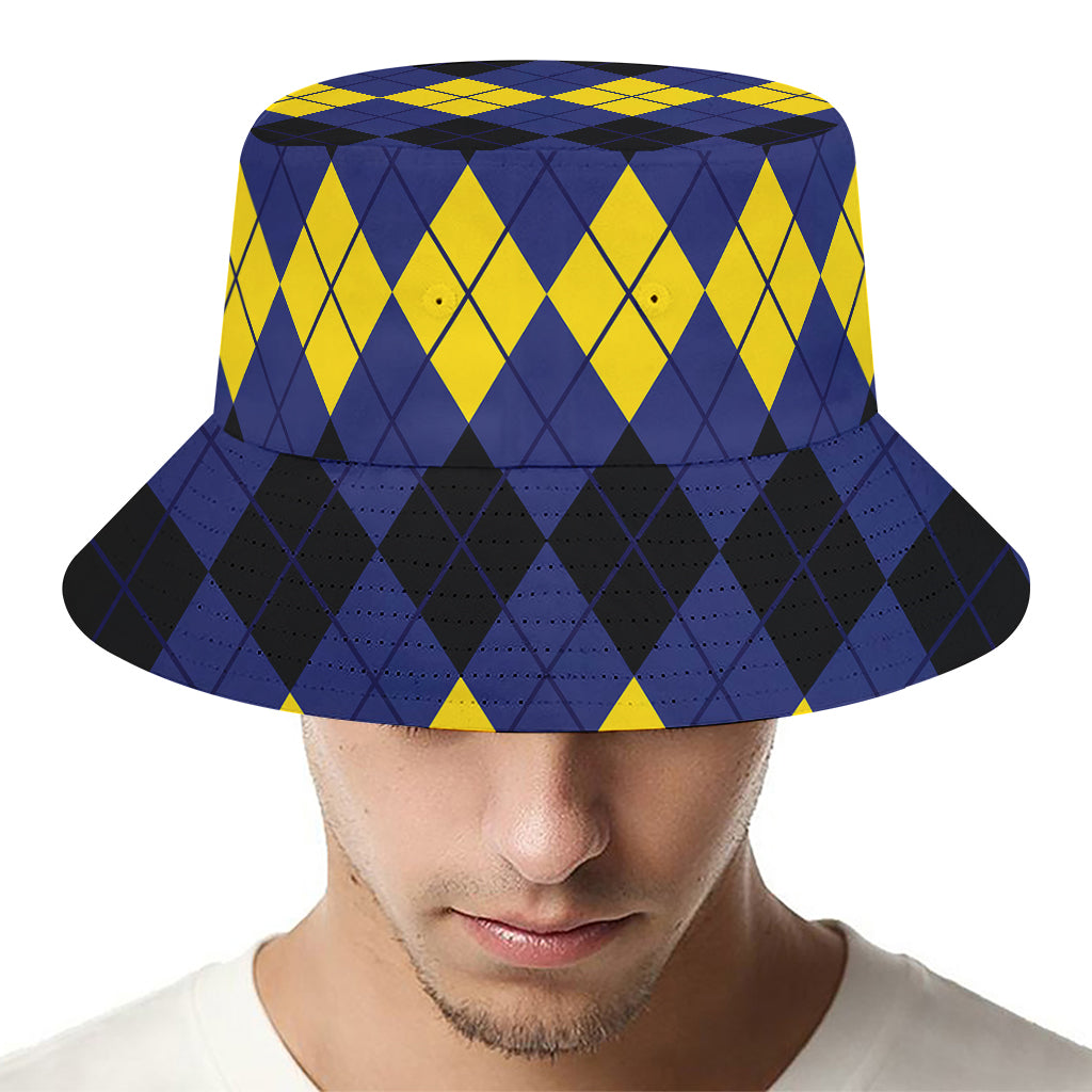 Black Yellow And Blue Argyle Print Bucket Hat