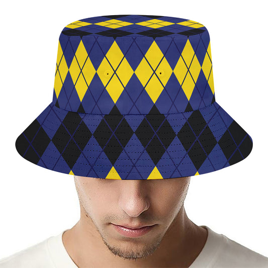 Black Yellow And Blue Argyle Print Bucket Hat