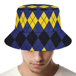 Black Yellow And Blue Argyle Print Bucket Hat