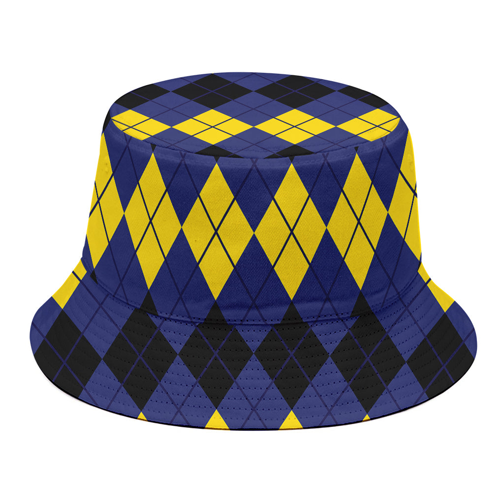 Black Yellow And Blue Argyle Print Bucket Hat