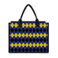 Black Yellow And Blue Argyle Print Canvas Tote Bag