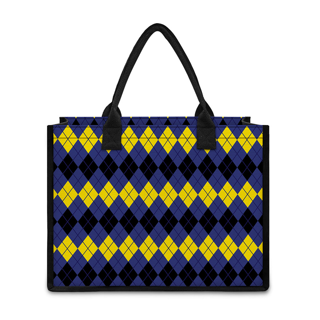Black Yellow And Blue Argyle Print Canvas Tote Bag