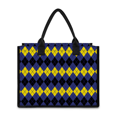 Black Yellow And Blue Argyle Print Canvas Tote Bag