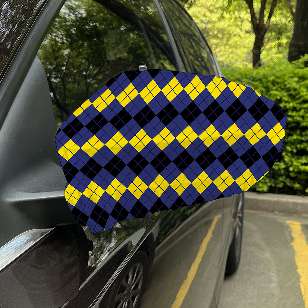 Black Yellow And Blue Argyle Print Car Side Mirror Covers