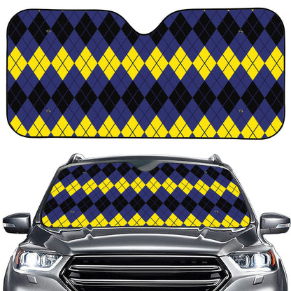 Black Yellow And Blue Argyle Print Car Windshield Sun Shade