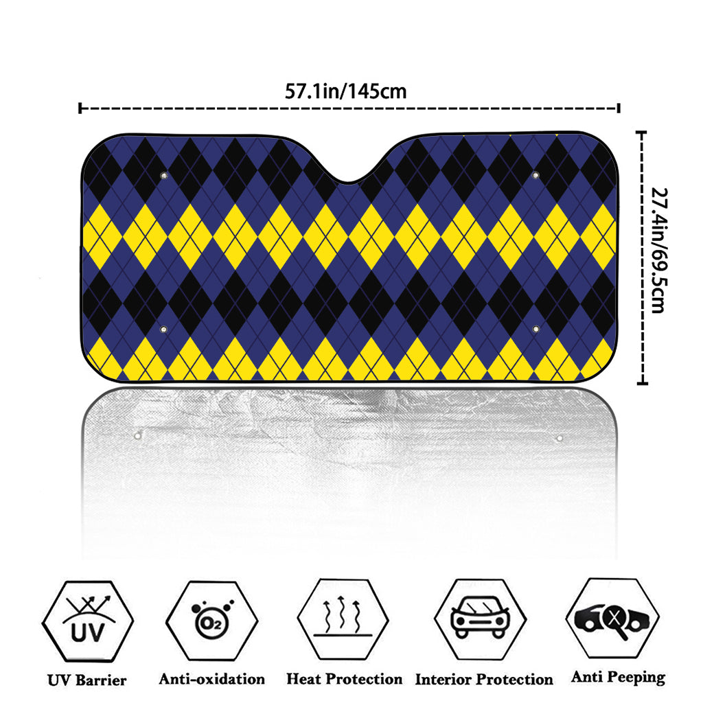 Black Yellow And Blue Argyle Print Car Windshield Sun Shade